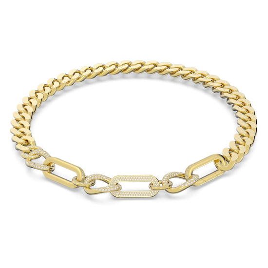 Dextera necklace, Statement, Mixed links, White, Gold-tone plated