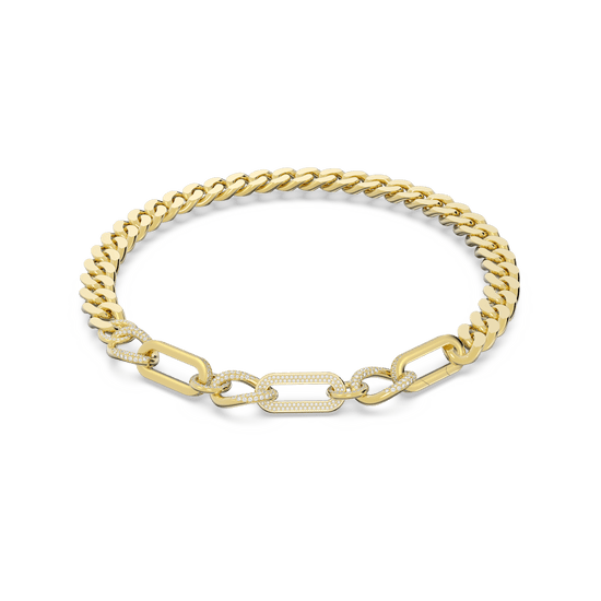 Dextera necklace, Statement, Mixed links, White, Gold-tone plated