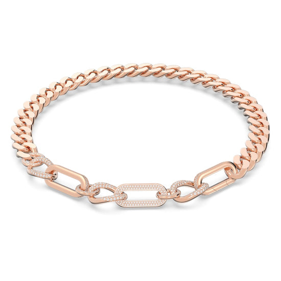 Dextera necklace, Statement, Mixed links, White, Rose gold-tone plated