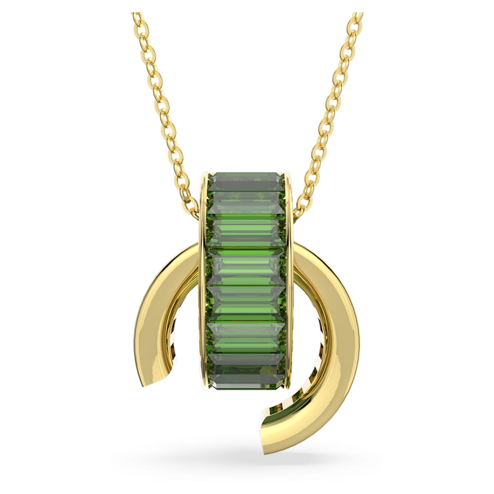 Load image into Gallery viewer, Matrix pendant, Baguette cut, Green, Gold-tone plated
