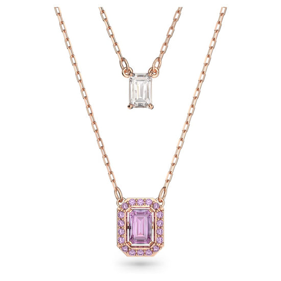 Load image into Gallery viewer, Millenia layered necklace, Octagon cut, Purple, Rose gold-tone plated
