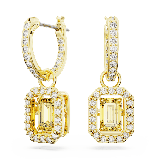 Millenia drop earrings, Octagon cut, Yellow, Gold-tone plated