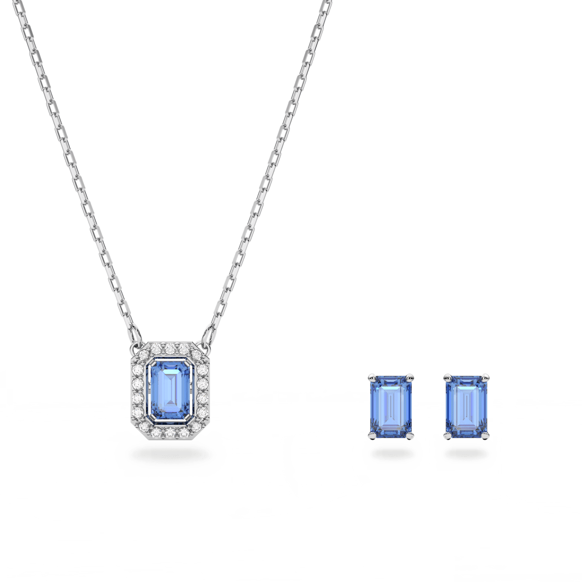 Millenia set, Octagon cut, Blue, Rhodium plated