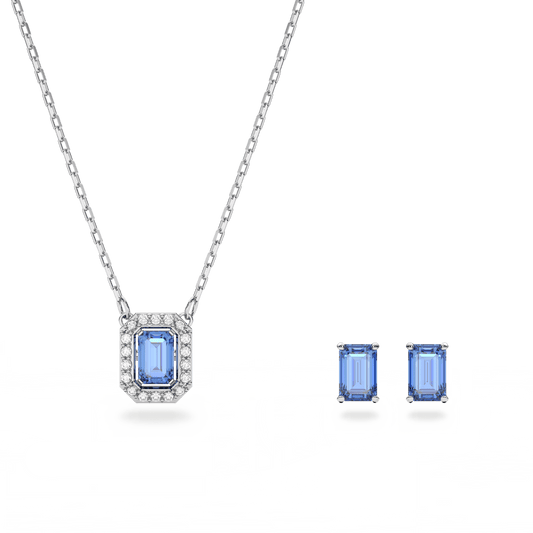 Millenia set, Octagon cut, Blue, Rhodium plated