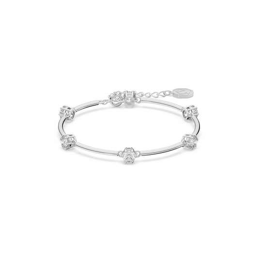 Constella bangle, Round cut, White, Rhodium plated