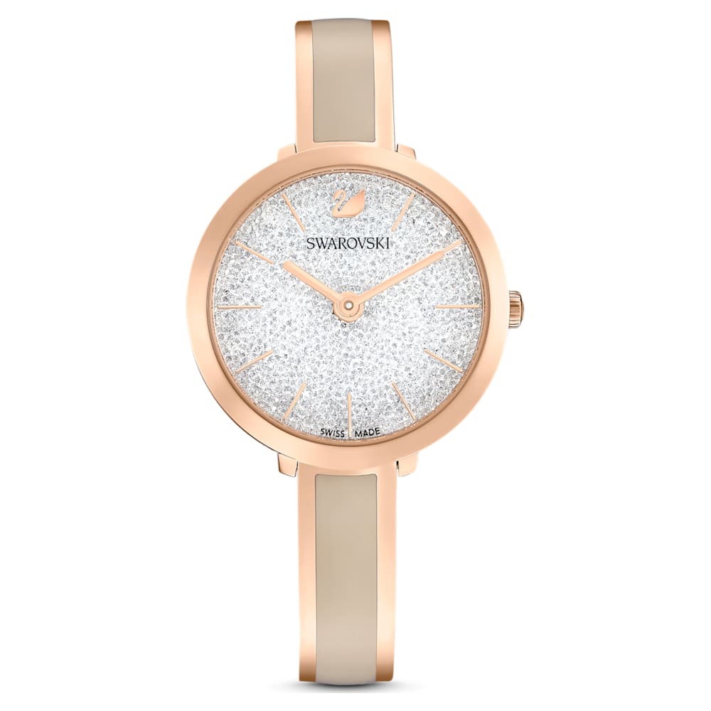 Crystalline Delight watch, Swiss Made, Metal bracelet, Gray, Rose gold-tone finish