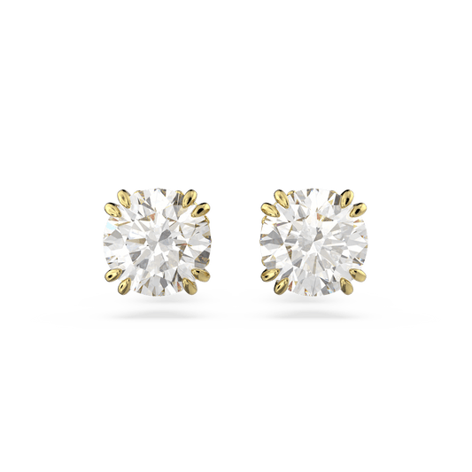 Constella stud earrings, Round cut, White, Gold-tone plated