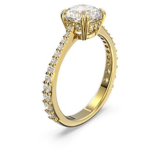 Load image into Gallery viewer, Constella cocktail ring, Princess cut, Pavé, White, Gold-tone plated Size 52
