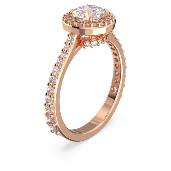 Constella cocktail ring, Round cut, Pavé, White, Rose gold-tone plated Size 52