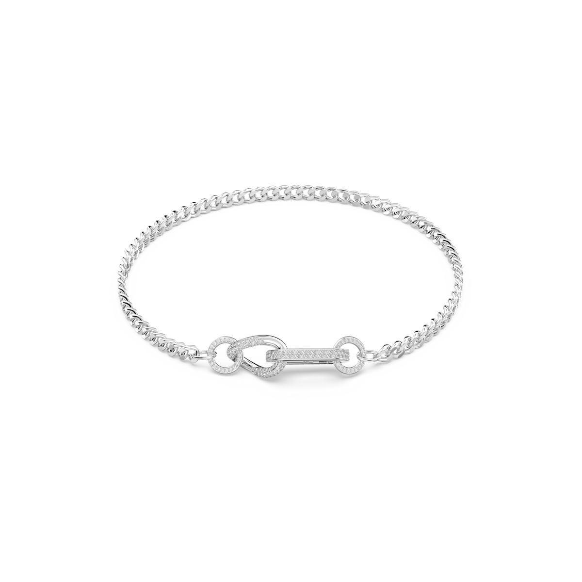 Dextera necklace, Pavé, Mixed links, White, Rhodium plated