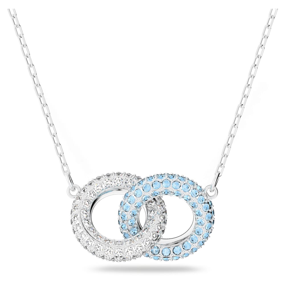Load image into Gallery viewer, Stone necklace, Pavé, Intertwined circles, Blue, Rhodium plated
