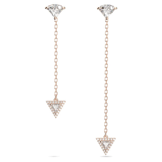 Ortyx drop earrings, Asymmetrical design, Triangle cut, White, Rose gold-tone plated