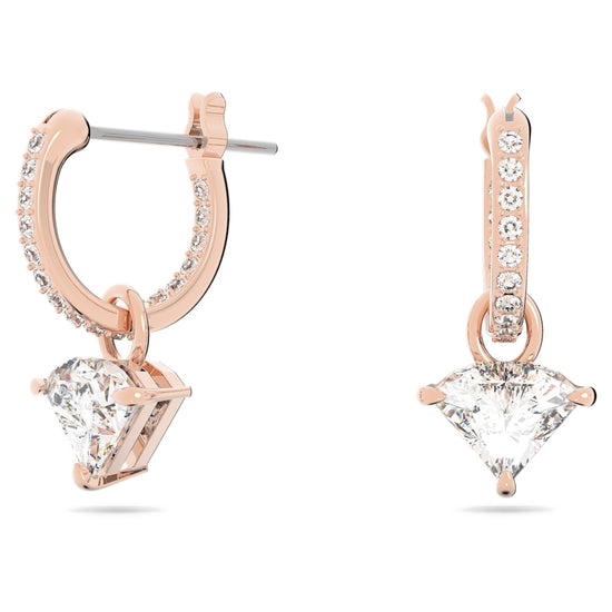 Ortyx drop earrings, Triangle cut, White, Rose gold-tone plated
