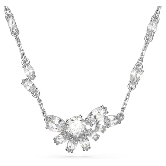 Gema pendant, Mixed cuts, Flower, White, Rhodium plated