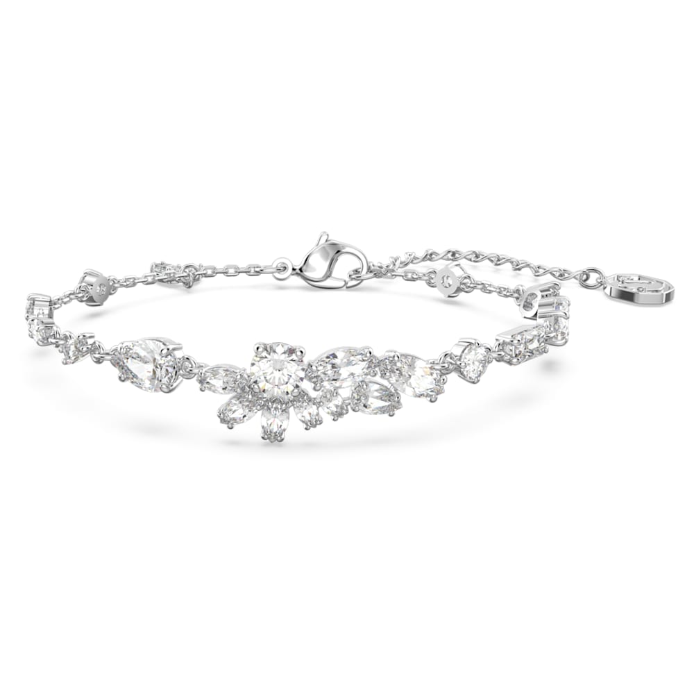 Load image into Gallery viewer, Gema bracelet, Mixed cuts, Flower, White, Rhodium plated
