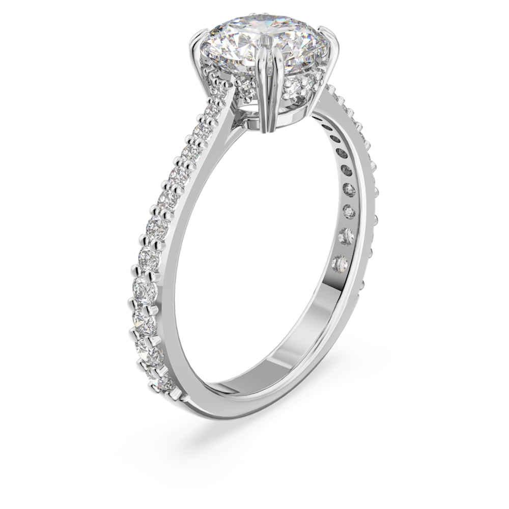 Load image into Gallery viewer, Constella cocktail ring, Princess cut, Pavé, White, Rhodium plated Size 50
