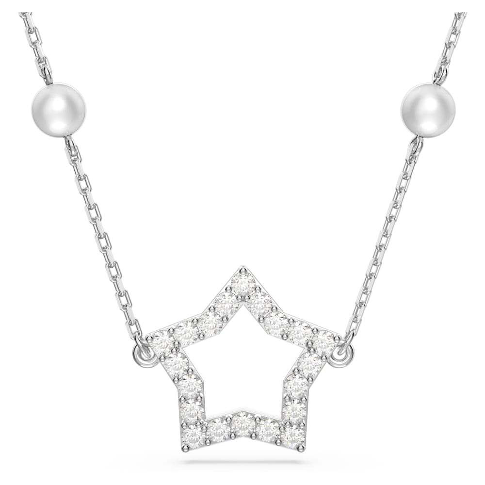 Stella necklace, Star, White, Rhodium plated