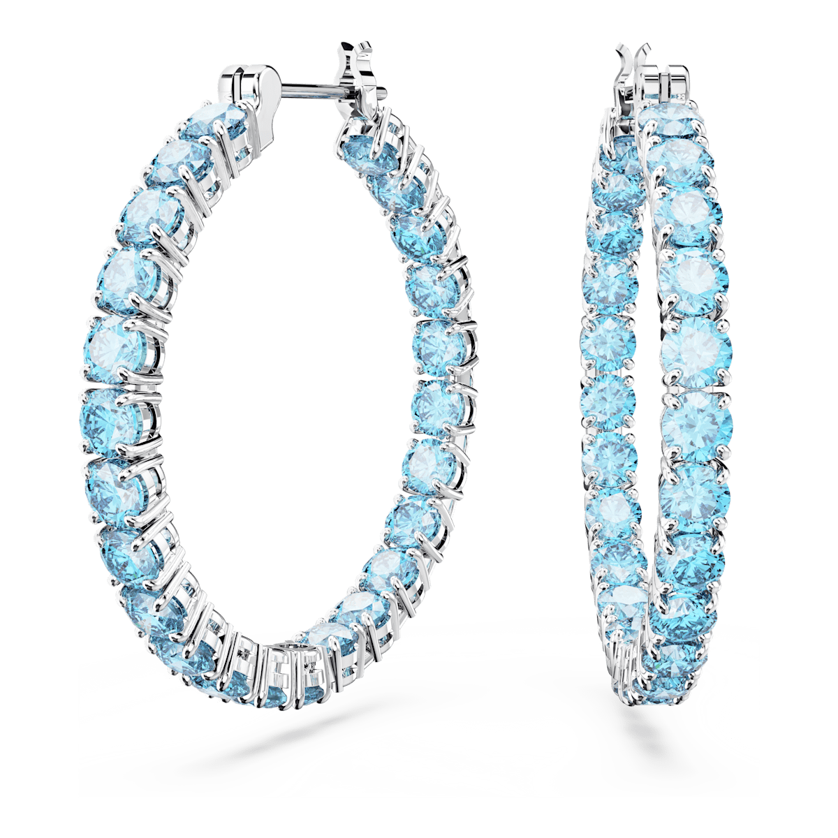 Matrix hoop earrings, Round cut, Blue, Rhodium plated