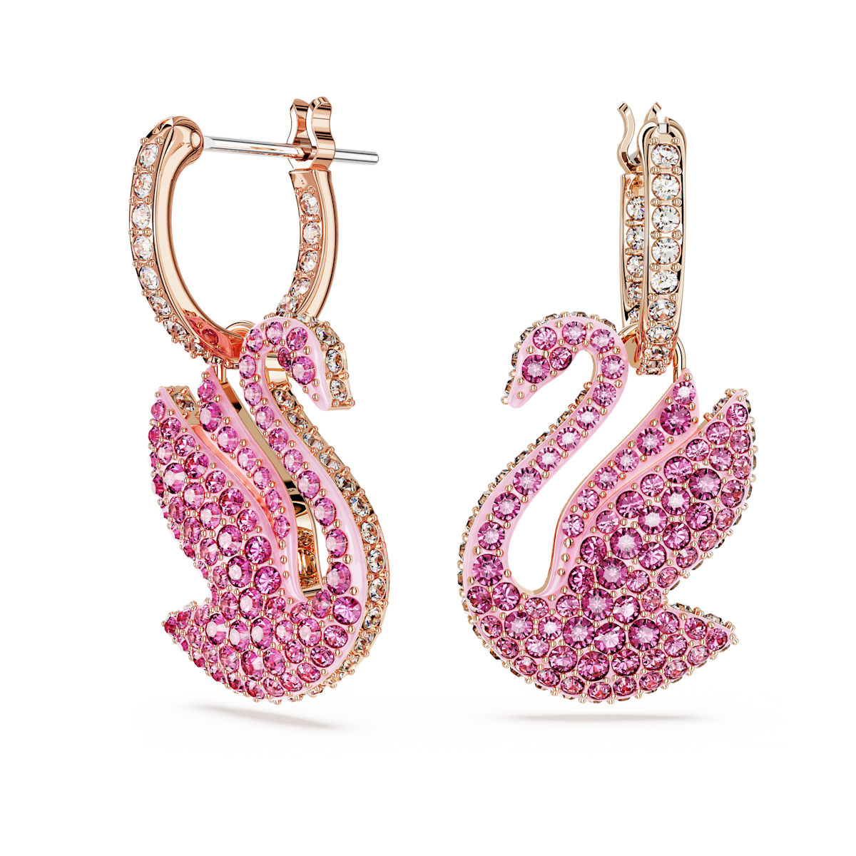 Swarovski Iconic Swan drop earrings, Swan, Pink, Rose gold-tone plated