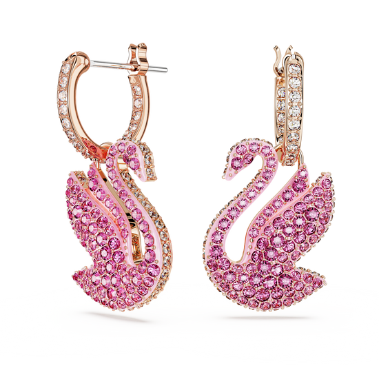 Swarovski Iconic Swan drop earrings, Swan, Pink, Rose gold-tone plated