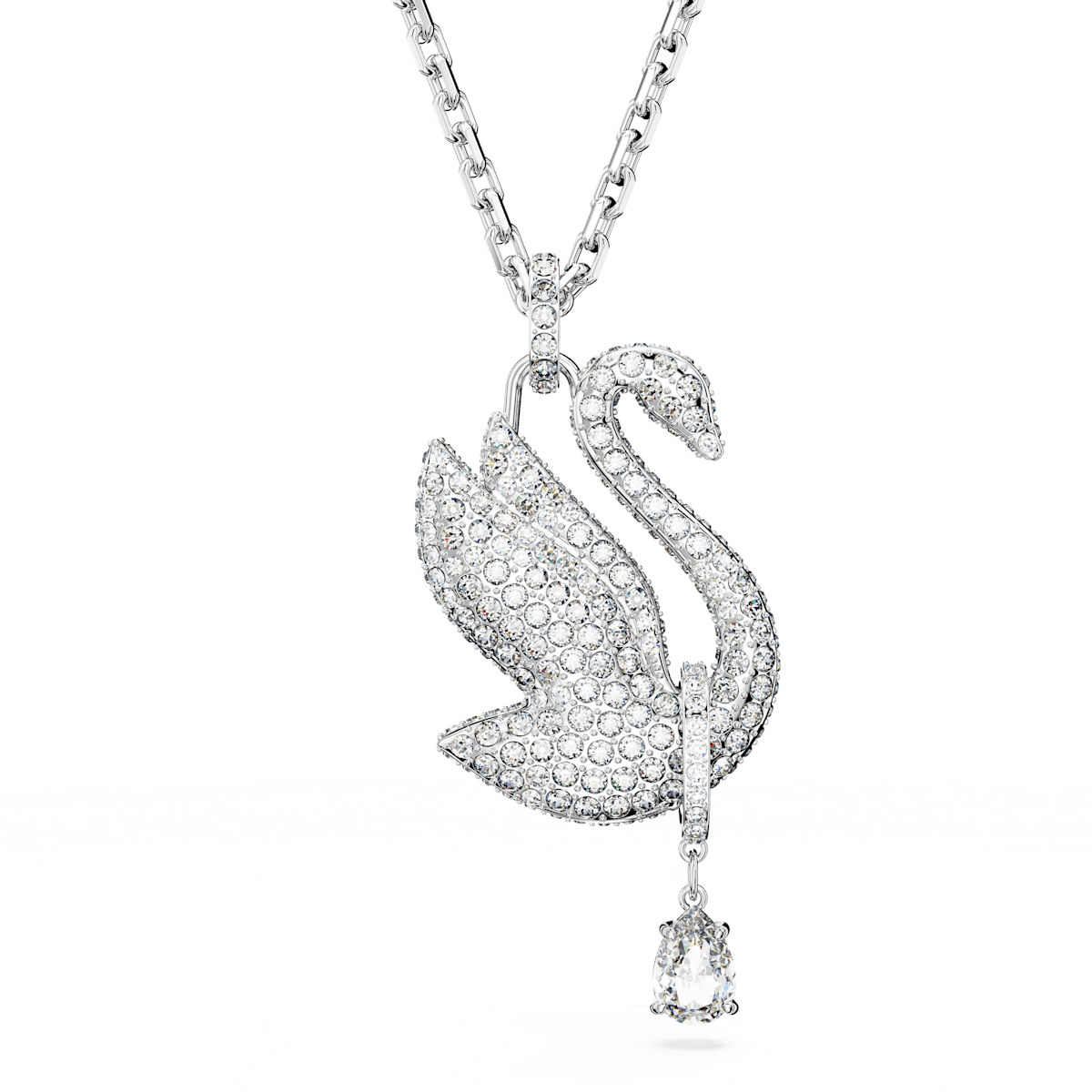 Swarovski Iconic Swan necklace, Swan, Long, White, Rhodium plated