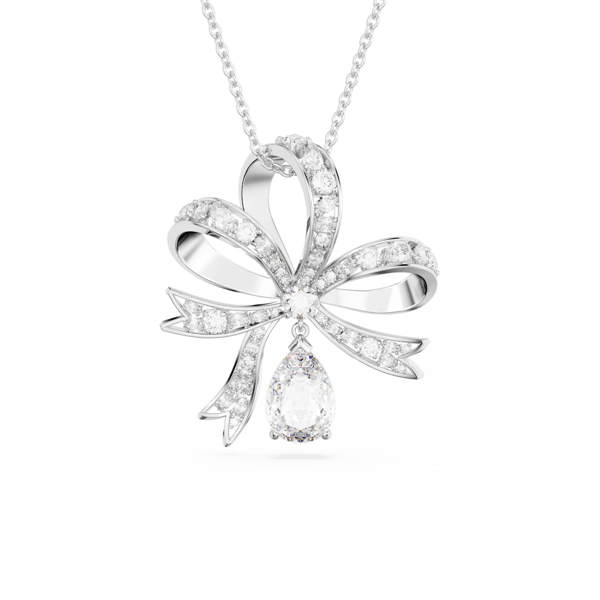 Volta pendant, Bow, Large, White, Rhodium plated