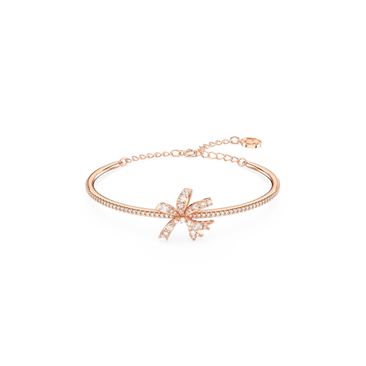 Volta bangle, Bow, White, Rose gold-tone plated