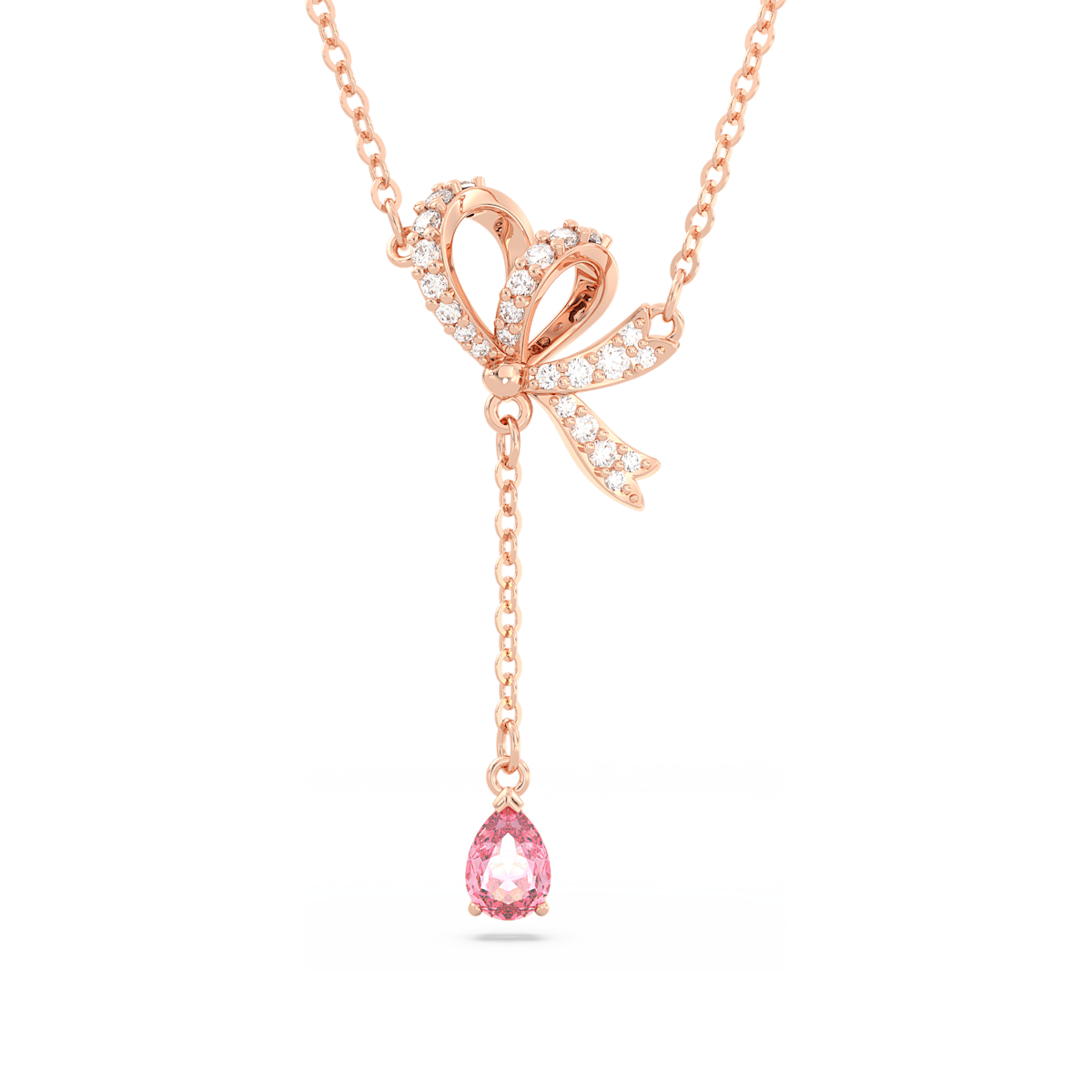 Volta Y pendant, Bow, Pink, Rose gold-tone plated