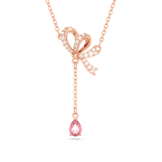 Volta Y pendant, Bow, Pink, Rose gold-tone plated