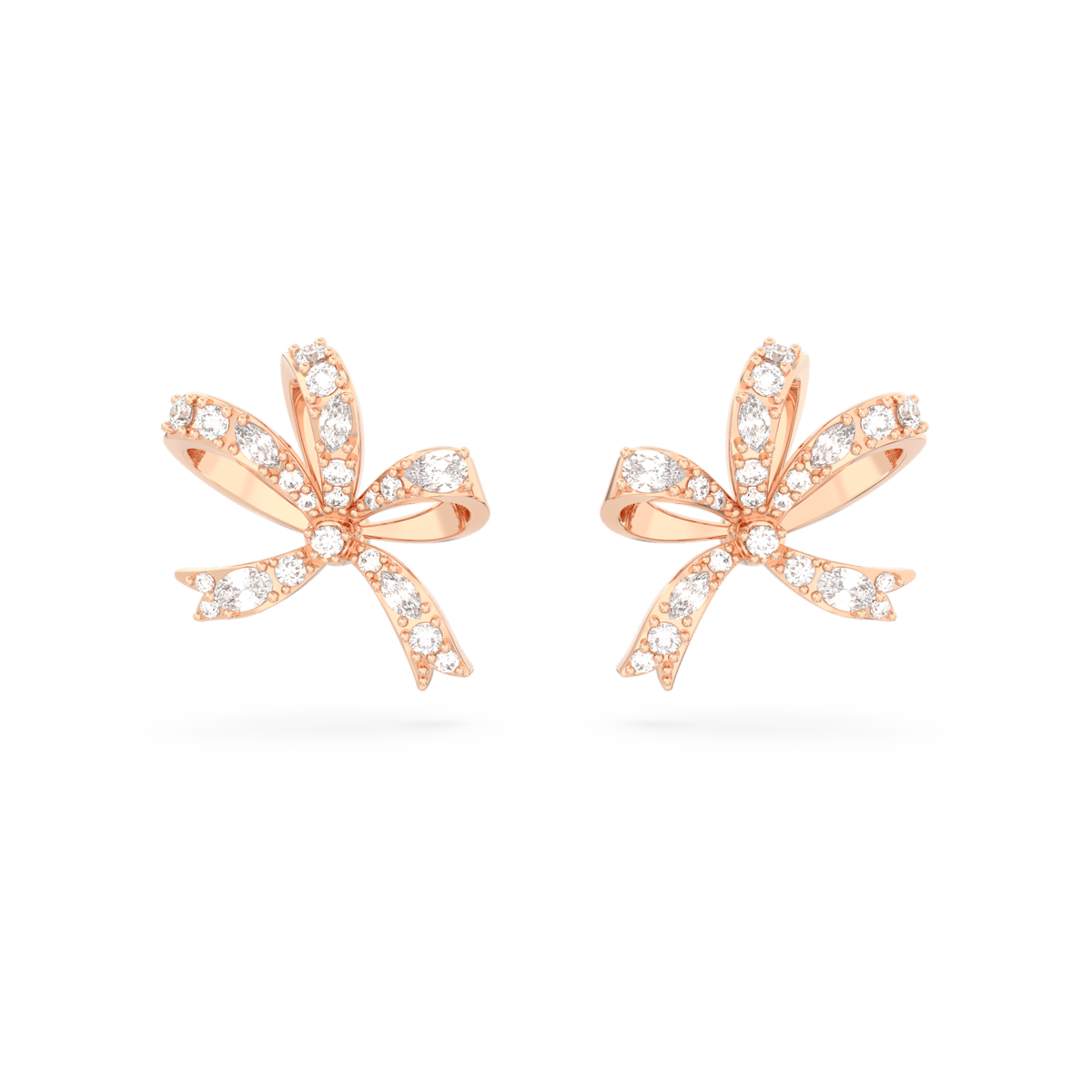 Volta stud earrings, Bow, Small, White, Rose gold-tone plated