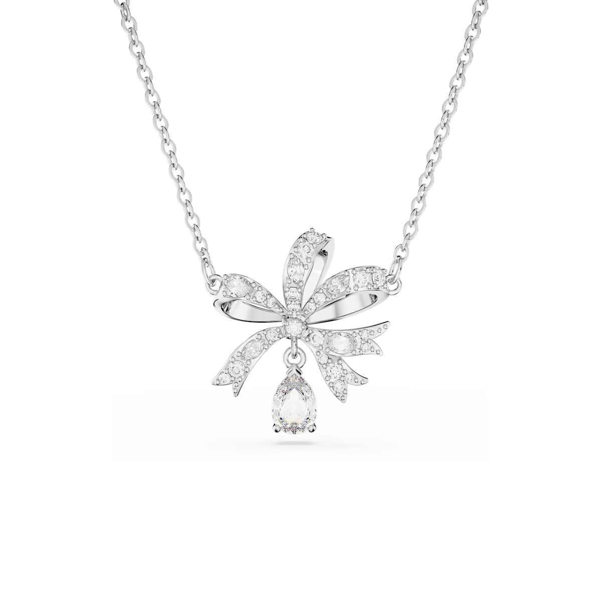 Volta necklace, Bow, Small, White, Rhodium plated