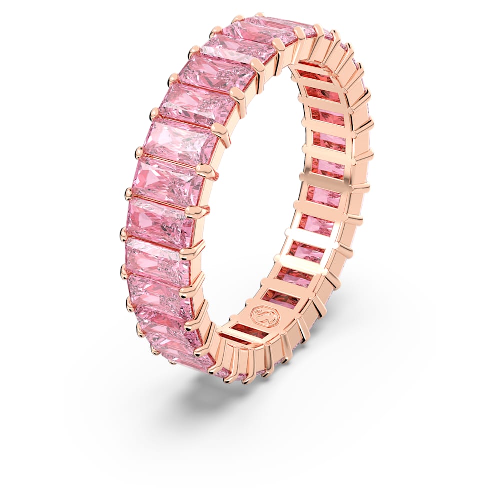 Matrix ring, Baguette cut, Pink, Rose gold-tone plated Size 55
