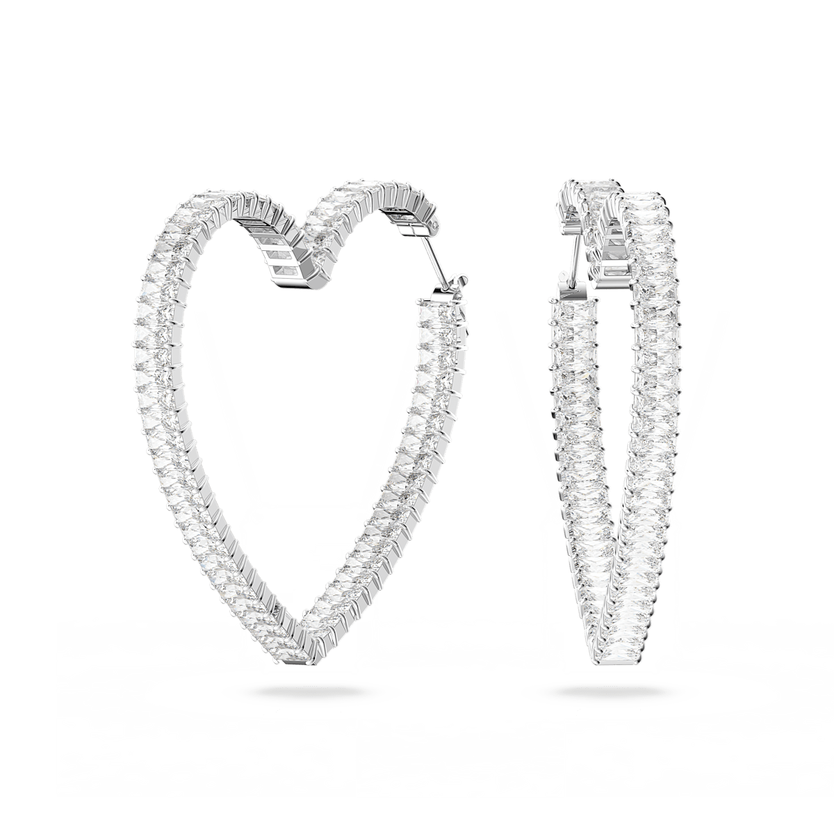 Matrix hoop earrings, Heart, Large, White, Rhodium plated