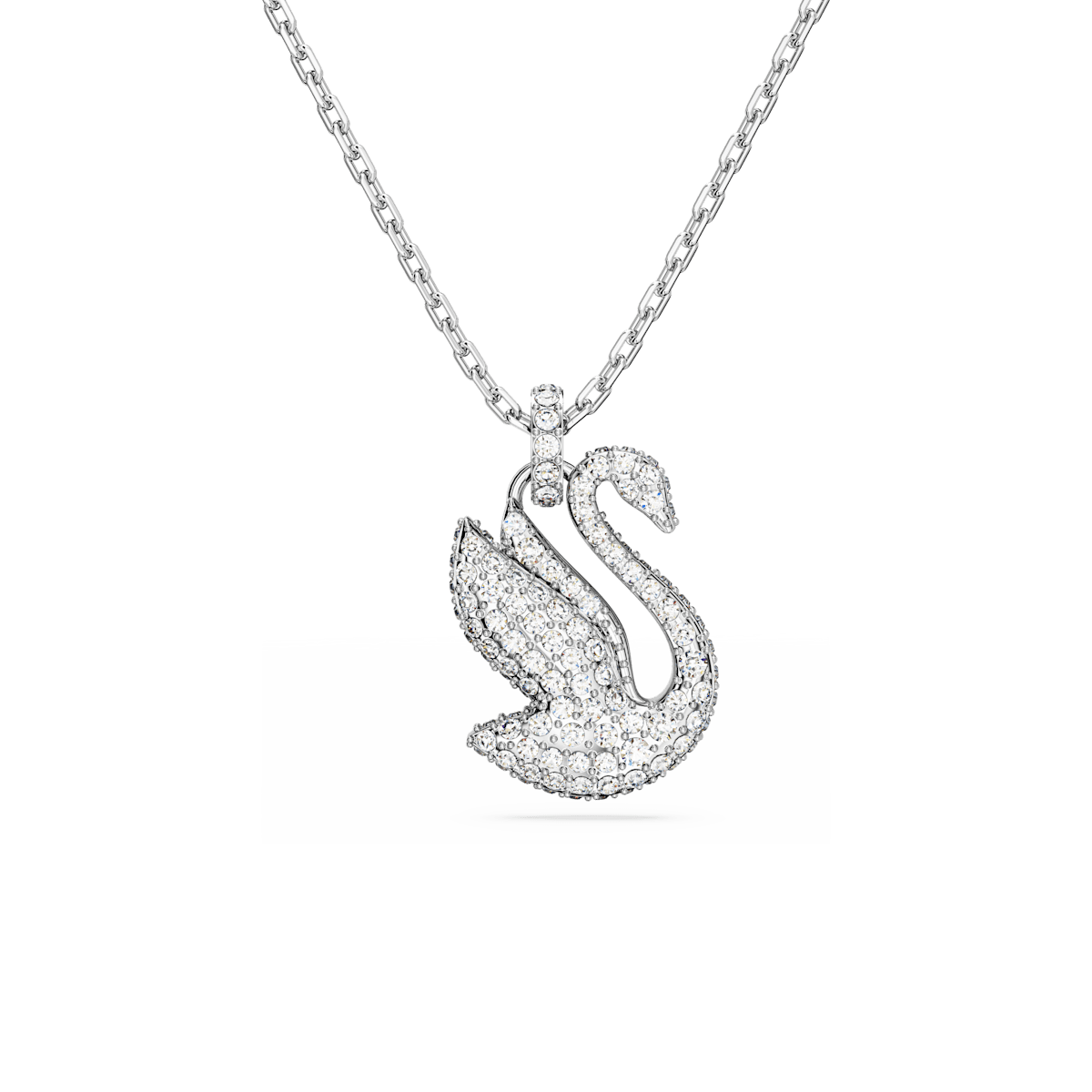 Swarovski Iconic Swan pendant, Swan, Medium, White, Rhodium plated