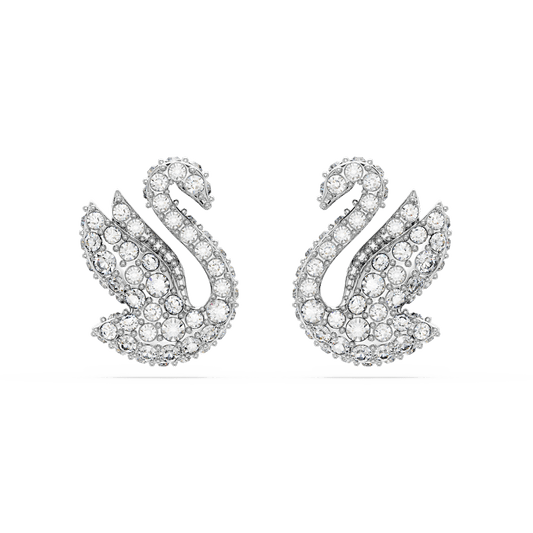 Swarovski Iconic Swan stud earrings, Swan, White, Rhodium plated