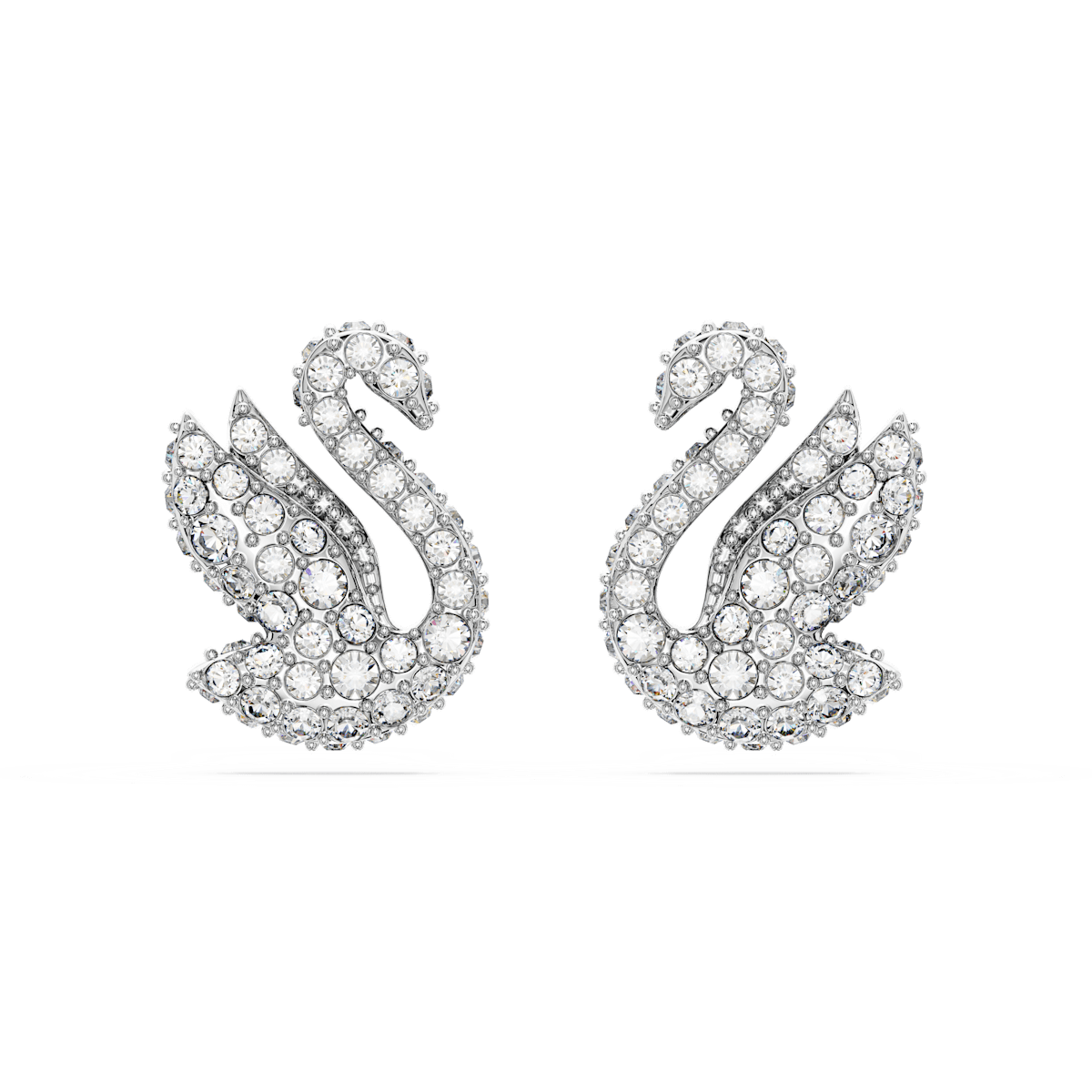 Swarovski Iconic Swan stud earrings, Swan, White, Rhodium plated