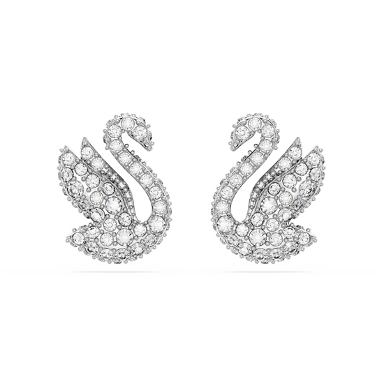 Swarovski Iconic Swan stud earrings, Swan, White, Rhodium plated