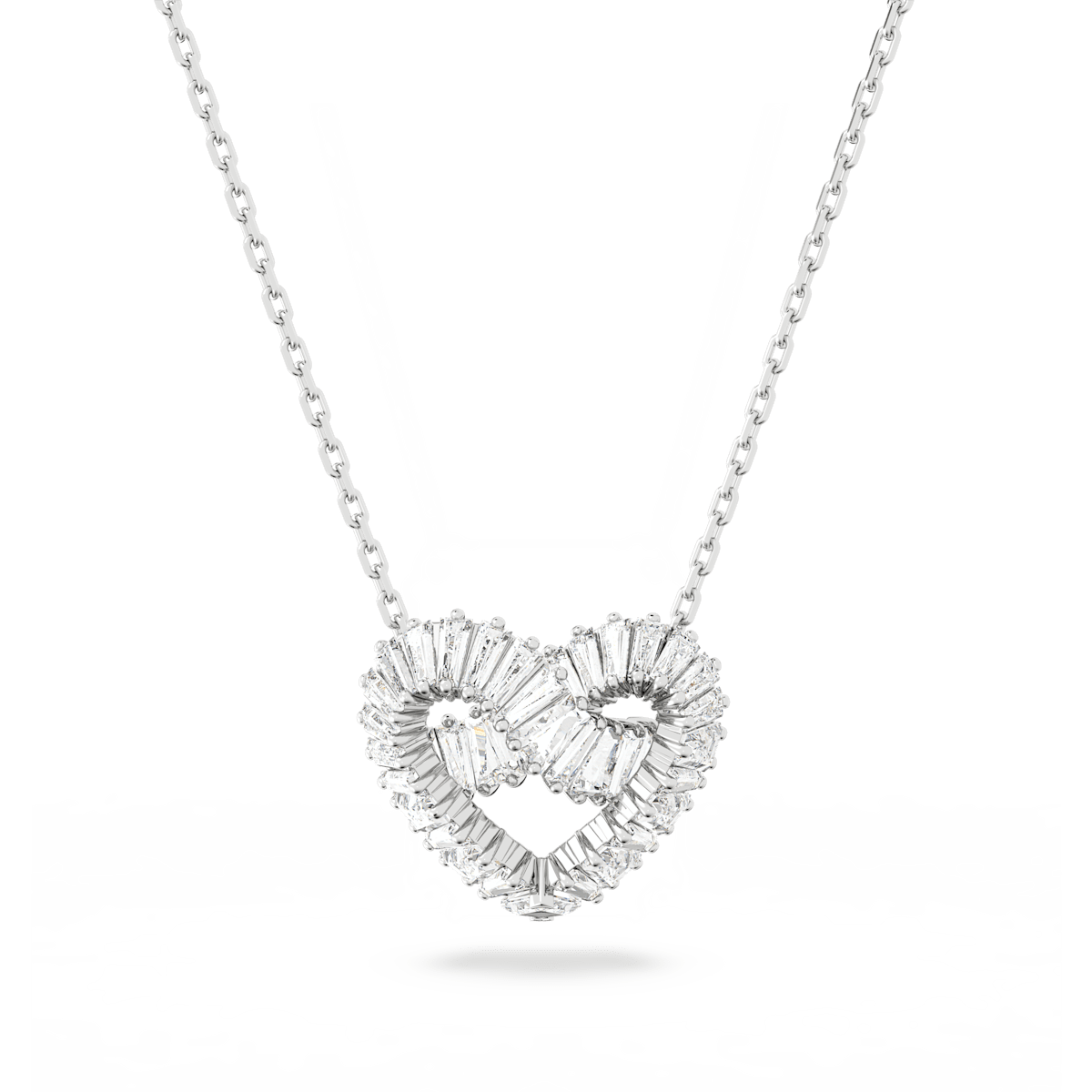 Matrix pendant, Mixed cuts, Heart, White, Rhodium plated