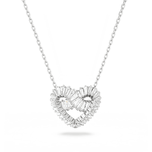 Matrix pendant, Mixed cuts, Heart, White, Rhodium plated