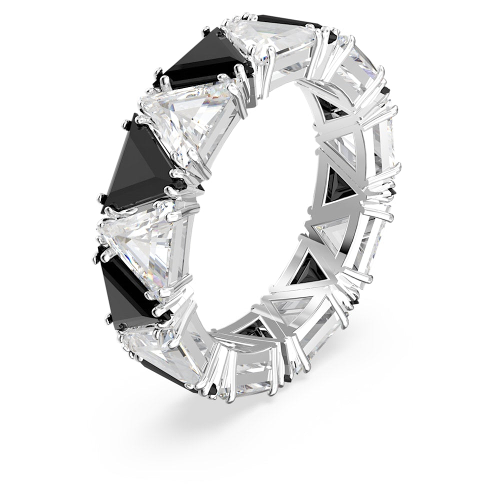 Load image into Gallery viewer, Ortyx cocktail ring, Triangle cut, Black, Rhodium plated Size 64
