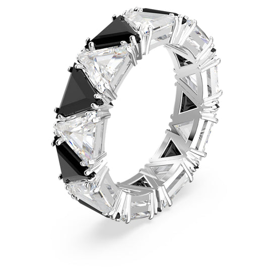 Ortyx cocktail ring, Triangle cut, Black, Rhodium plated Size 64