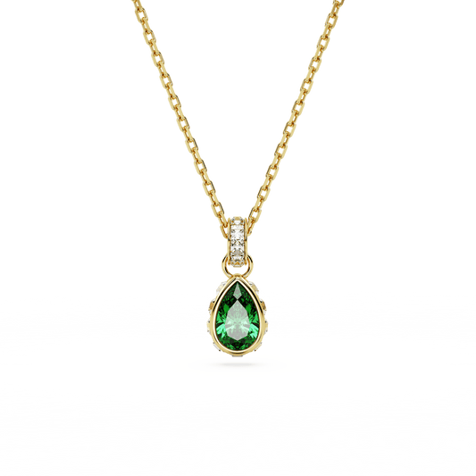 Stilla pendant, Pear cut, Green, Gold-tone plated