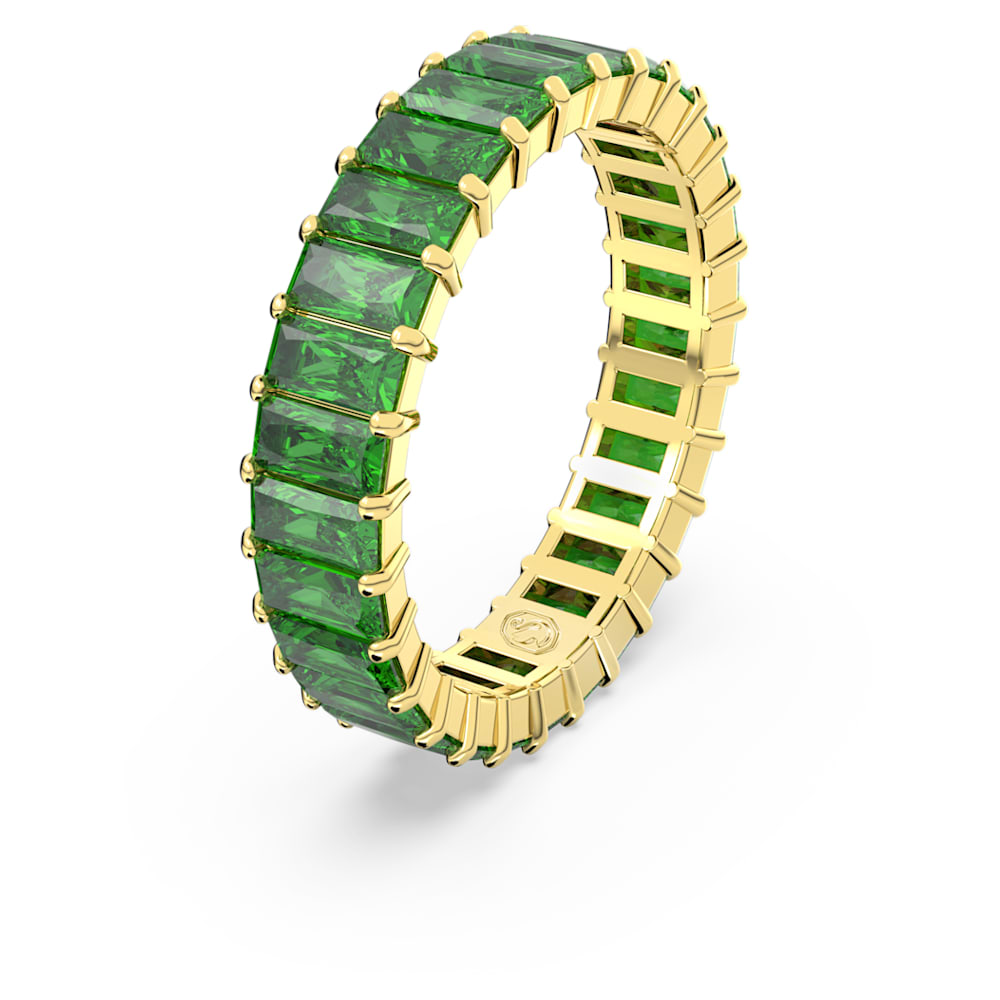 Matrix ring, Baguette cut, Green, Gold-tone plated Size 60