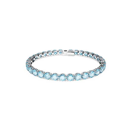 Matrix Tennis bracelet, Round cut, Blue, Rhodium plated