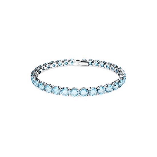 Matrix Tennis bracelet, Round cut, Blue, Rhodium plated