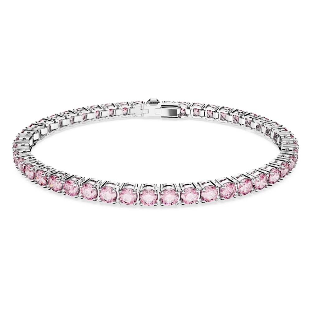 Matrix Tennis bracelet, Round cut, Pink, Rhodium plated