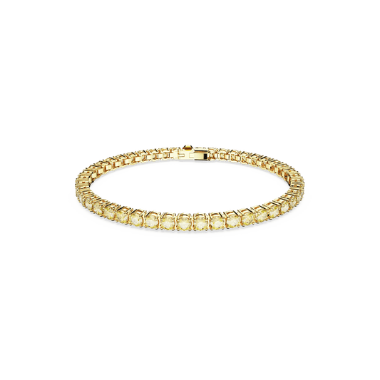 Matrix Tennis bracelet, Round cut, Yellow, Gold-tone plated