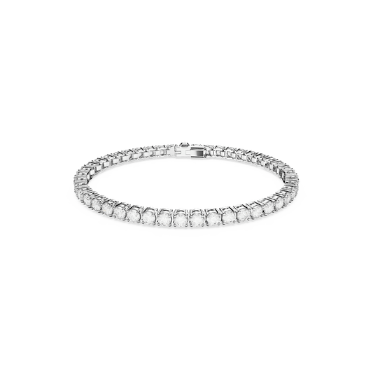 Matrix Tennis bracelet, Round cut, White, Rhodium plated