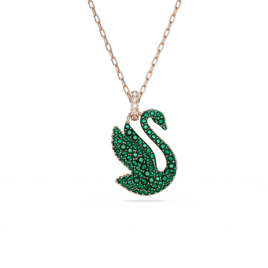 Swarovski Iconic Swan pendant, Swan, Medium, Green, Rose gold-tone plated