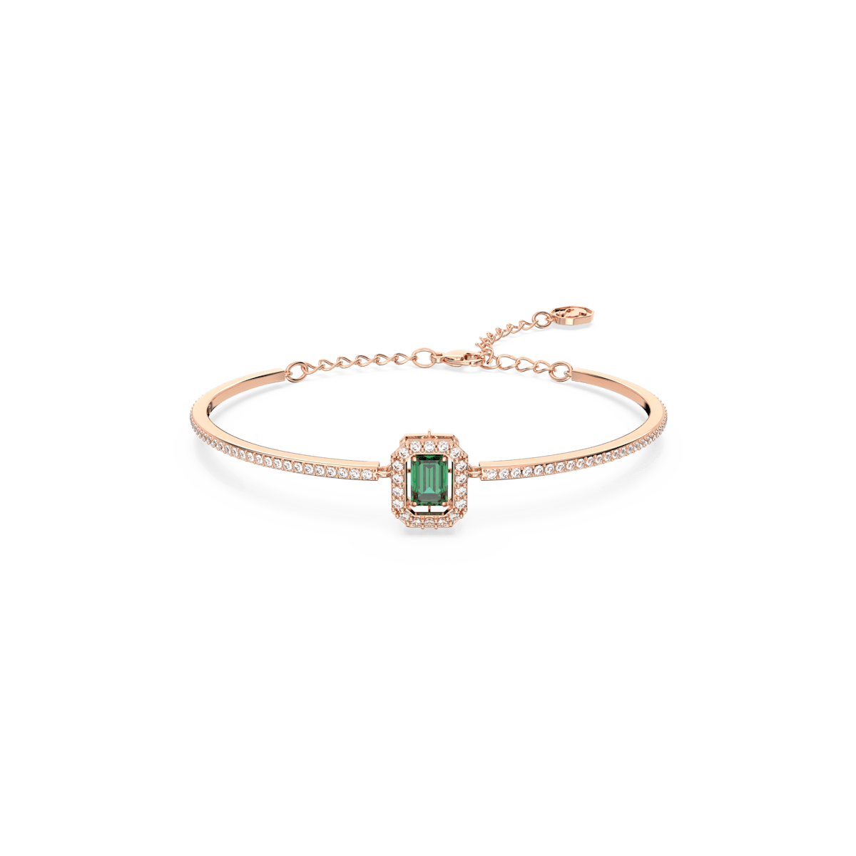 Millenia bangle, Octagon cut, Pavé, Green, Rose gold-tone plated